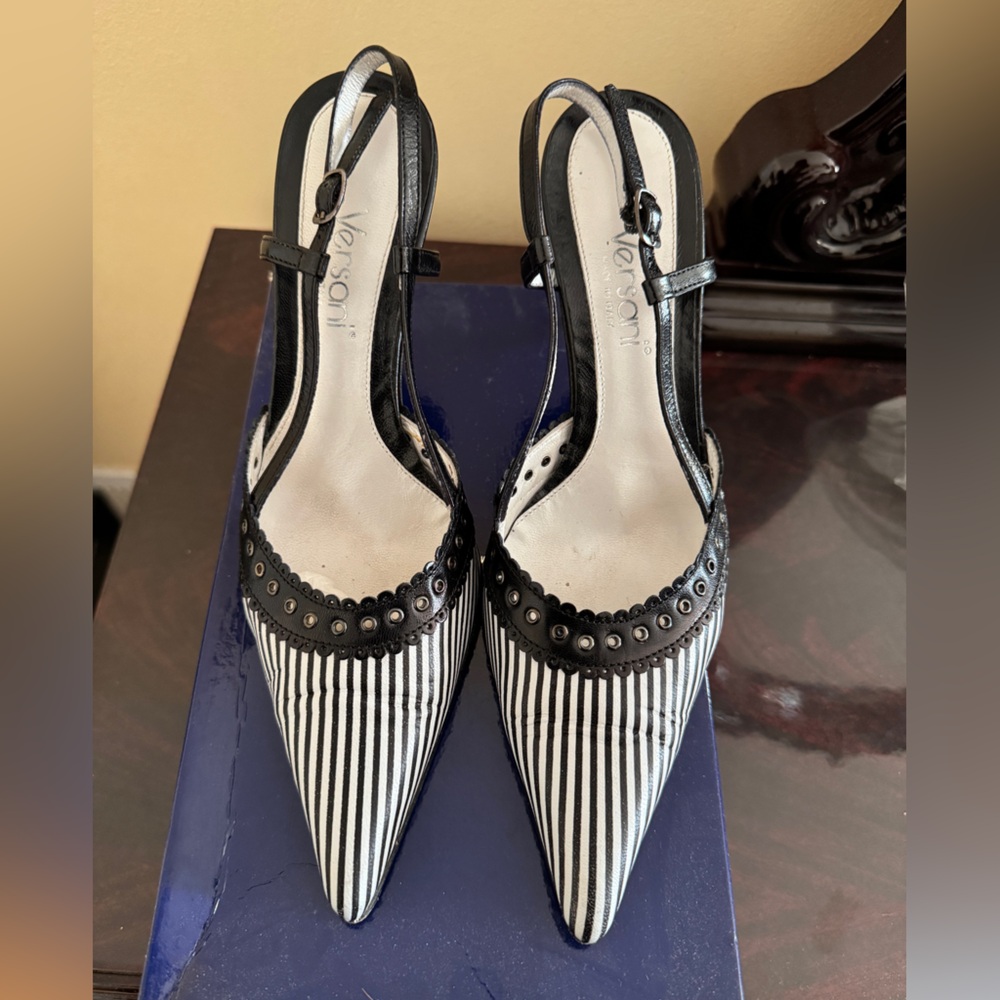 Versani Black and White Striped Women's Heel